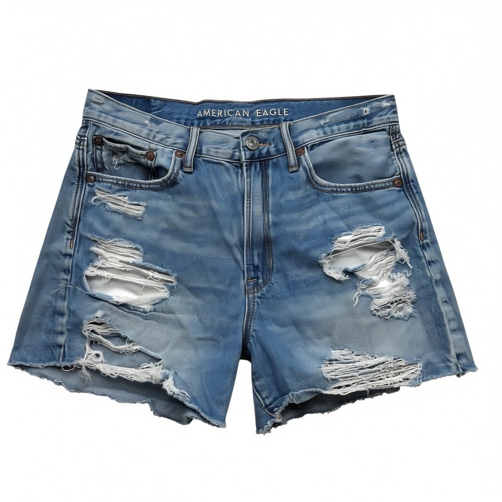 American Eagle Distressed Denim Shorts Light Wash Frayed Hem Size‎ 4 Womens #960